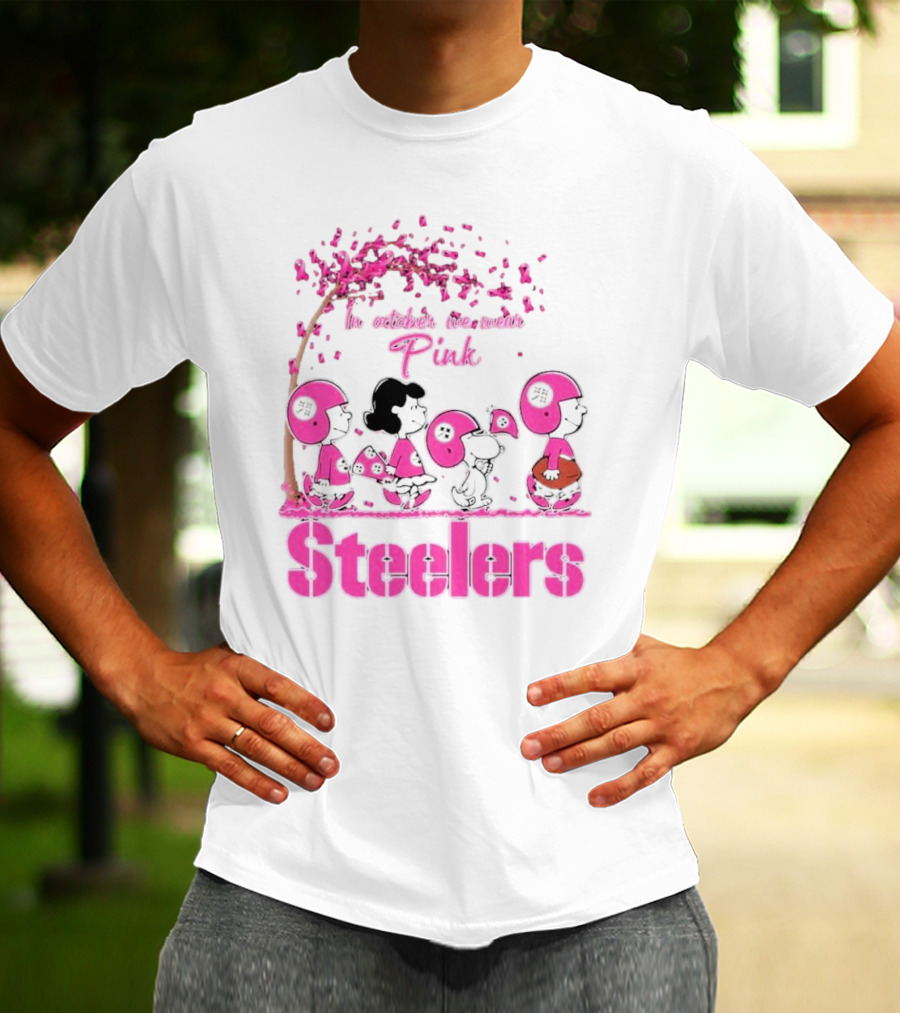 In October We Wear Pink Snoopy Steelers Breast Cancer Awareness T-Shirt
