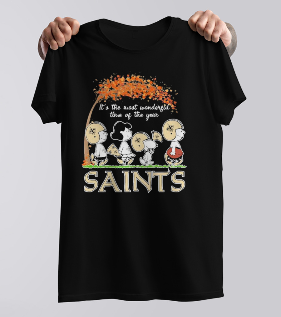 It’s The Most Wonderful Time Of The Year Peanuts Characters New Orleans Saints Football Autumn Leaves T-Shirt