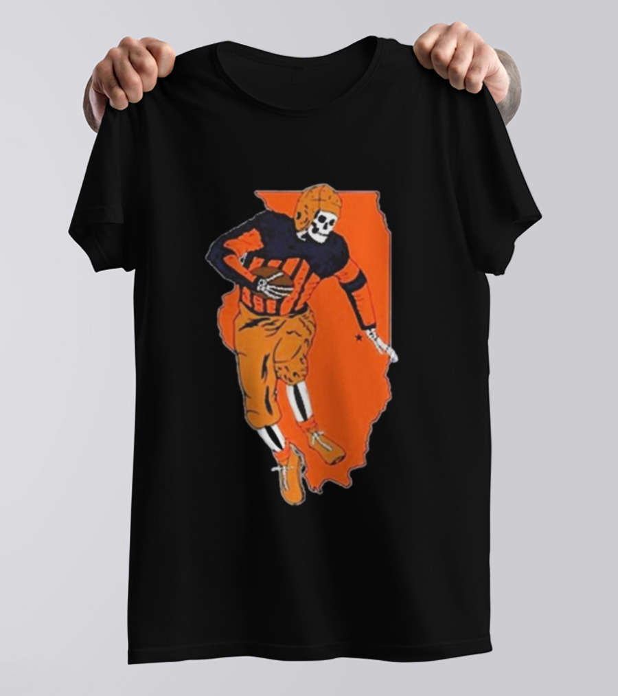 IL Illinois Fighting Illini Football Skeleton Player On Orange State Background T-Shirt