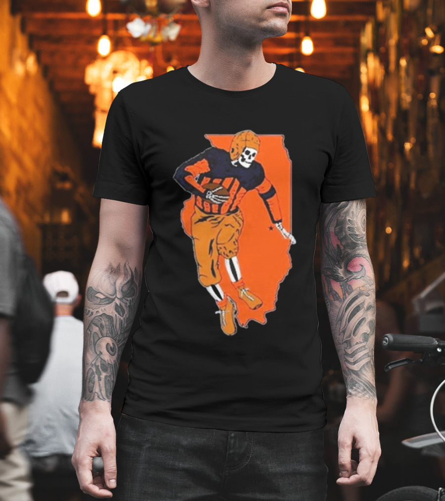 IL Illinois Fighting Illini Football Skeleton Player On Orange State Background T-Shirt