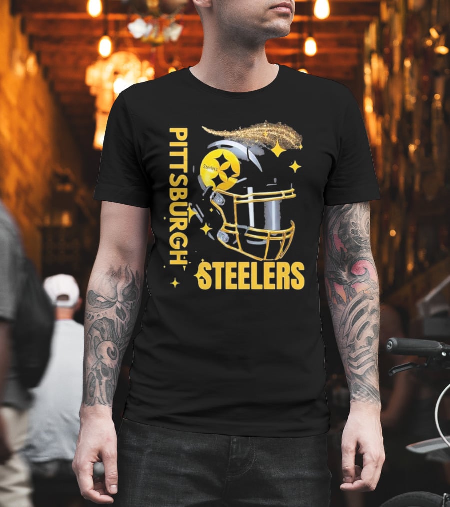 Pittsburgh Steelers Glitter Helmet Football Team T-Shirt