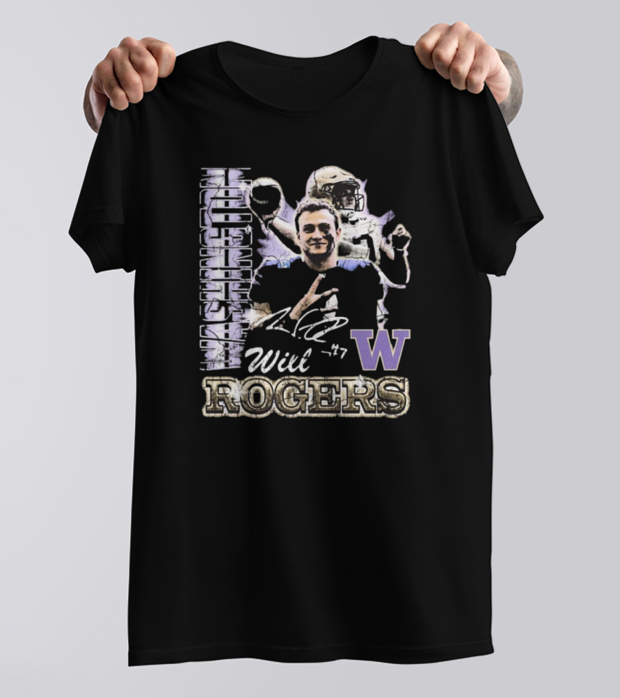 Will Rogers Washington Huskies W 90s Retro Football T-Shirt