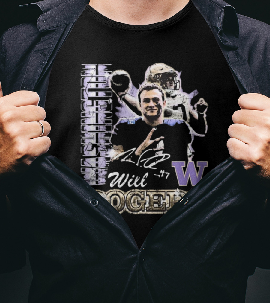 Will Rogers Washington Huskies W 90s Retro Football T-Shirt