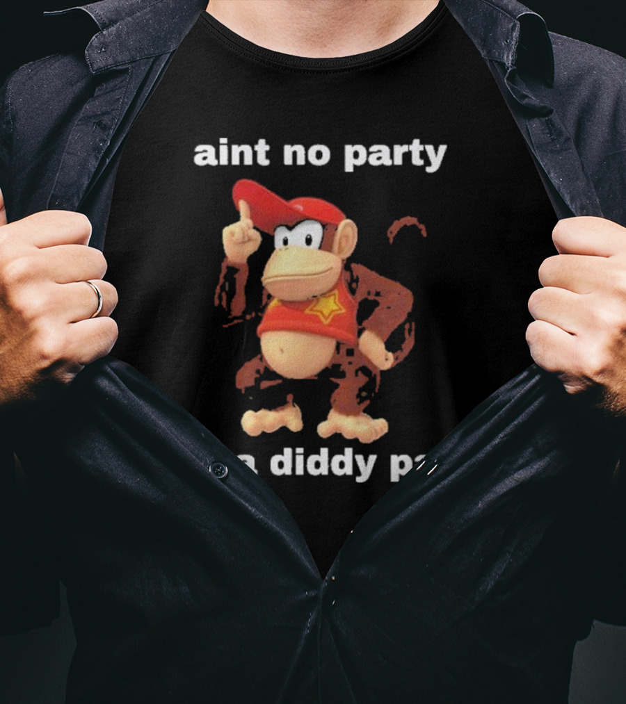 Aint No Party Like A Diddy Party Funny Meme Monkey With Red Hat And Star T-Shirt