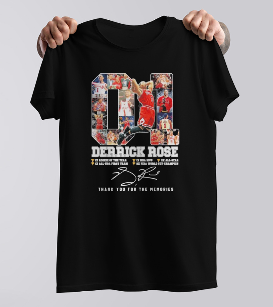 Derrick Rose 1 Rookie Of The Year NBA MVP All-Star Memories Signature T-Shirt