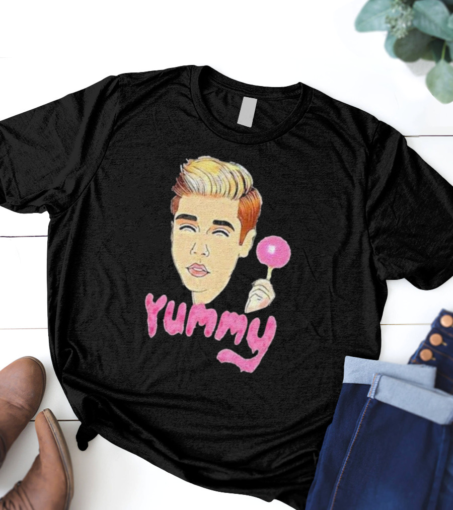 Yummy Justin Bieber Cartoon Face Lollipop T-Shirt