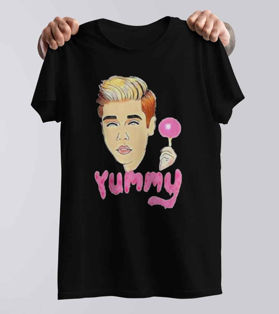 Yummy Justin Bieber Cartoon Face Lollipop T-Shirt