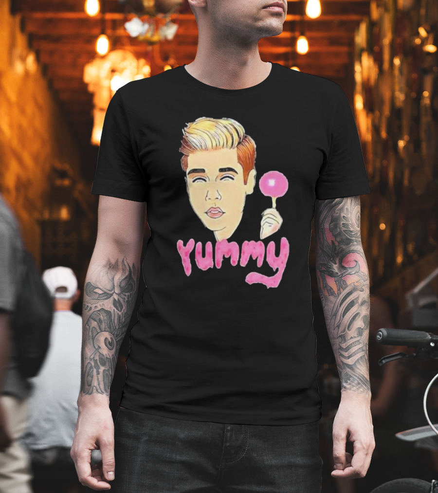 Yummy Justin Bieber Cartoon Face Lollipop T-Shirt