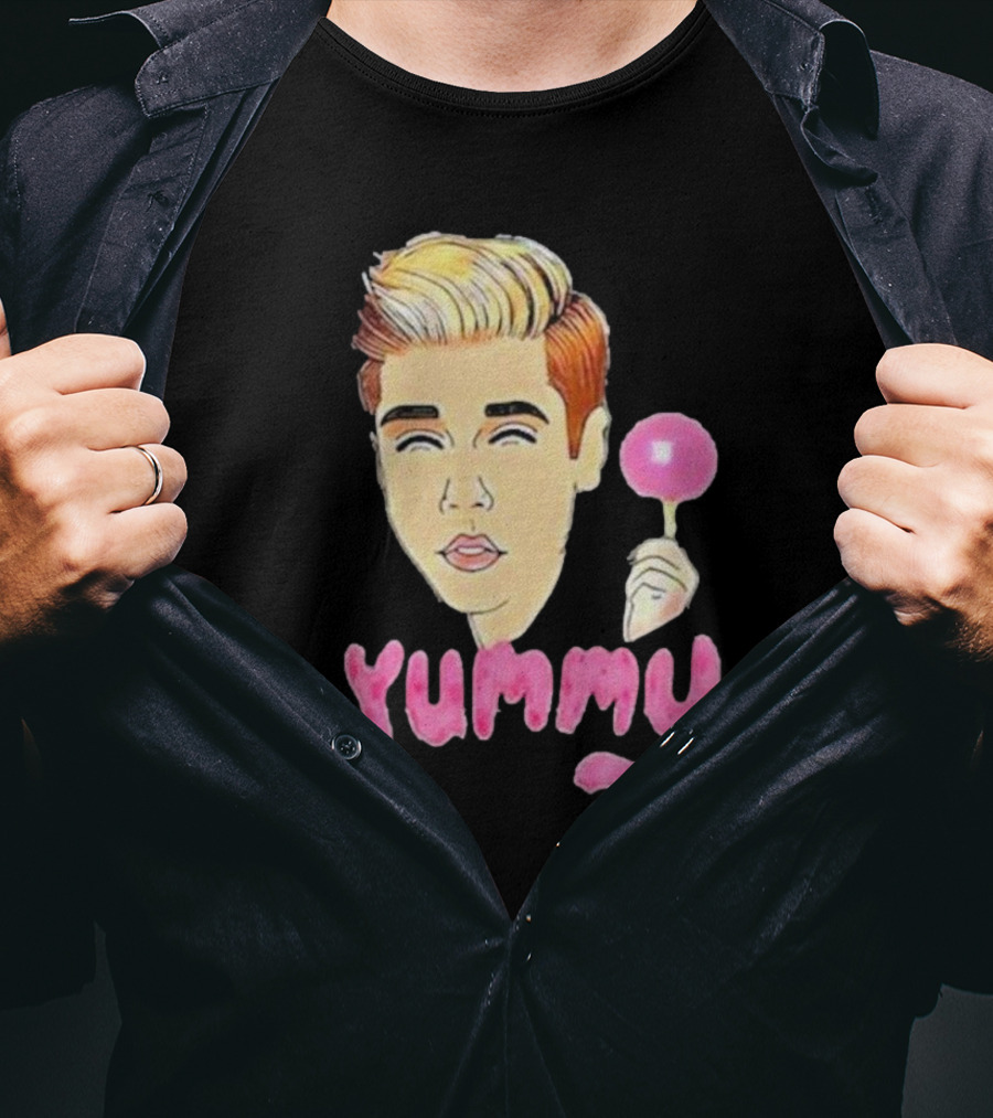 Yummy Justin Bieber Cartoon Face Lollipop T-Shirt
