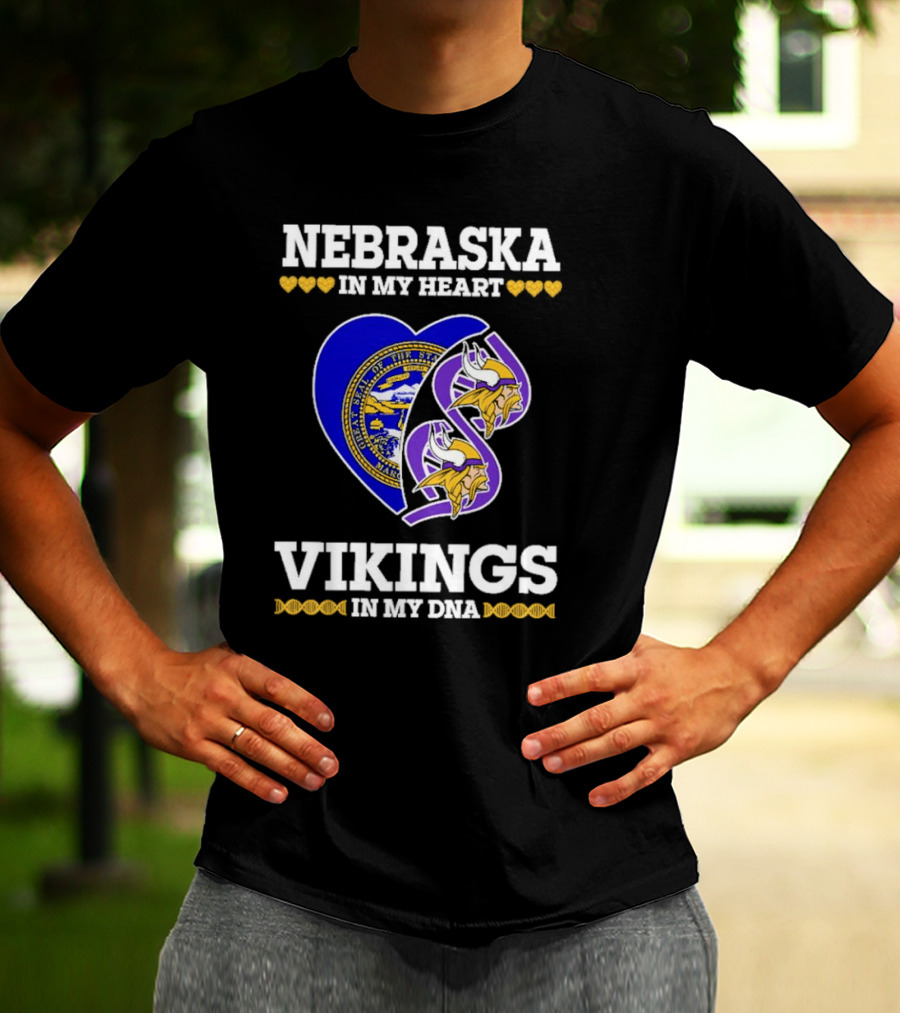 Nebraska In My Heart Vikings In My DNA State Seal Vikings T-Shirt