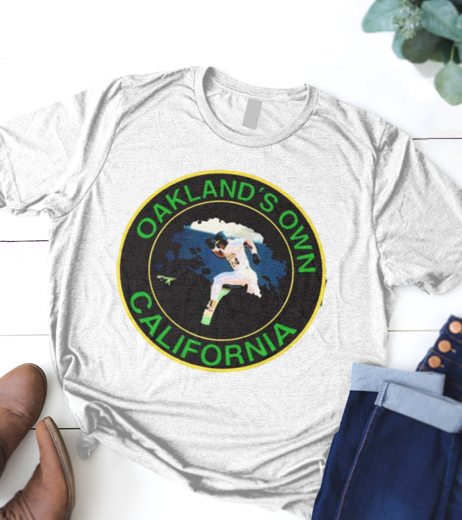 Oakland’s Own California Baseball Player Icon In Green And Yellow Circle T-Shirt