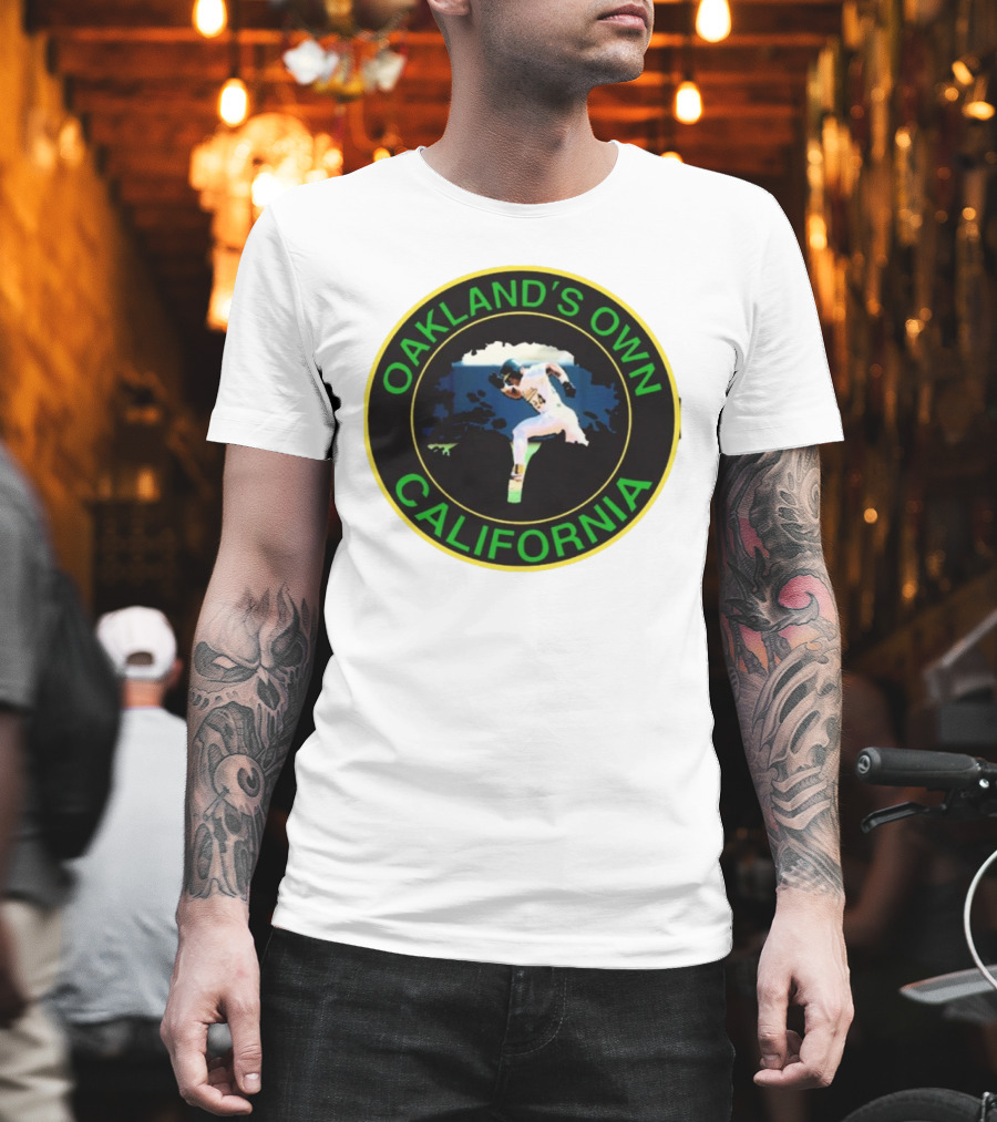 Oakland’s Own California Baseball Player Icon In Green And Yellow Circle T-Shirt