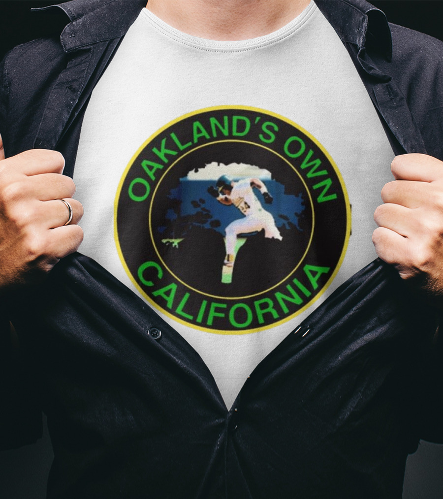 Oakland’s Own California Baseball Player Icon In Green And Yellow Circle T-Shirt