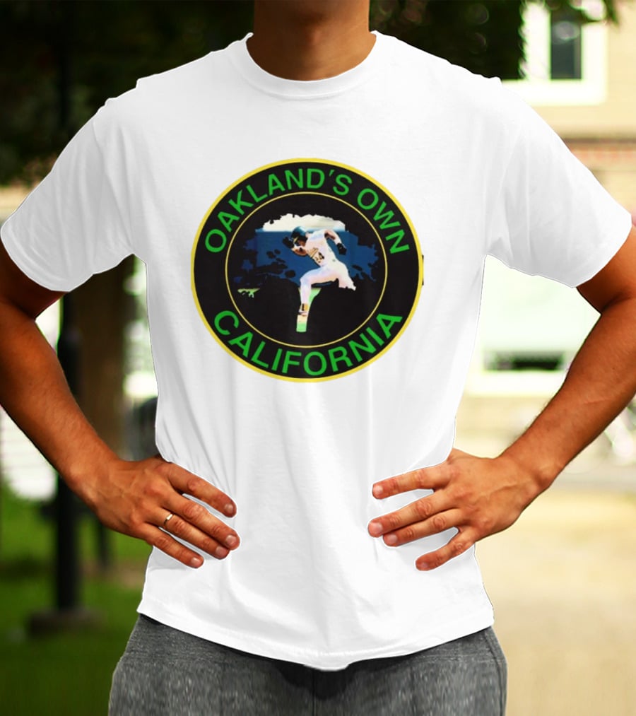 Oakland’s Own California Baseball Player Icon In Green And Yellow Circle T-Shirt