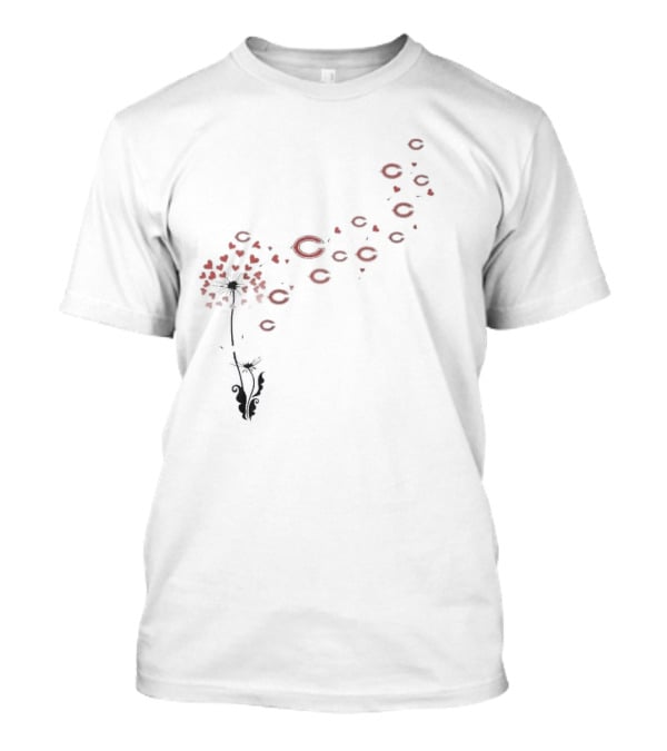 Chicago Bears Logo Dandelion Floral Pattern Black T-Shirt