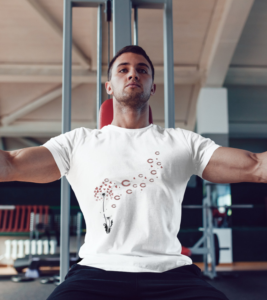 Chicago Bears Logo Dandelion Floral Pattern Black T-Shirt