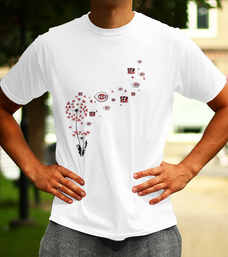 Cincinnati Reds Bengals Floral Dandelion Sports T-Shirt