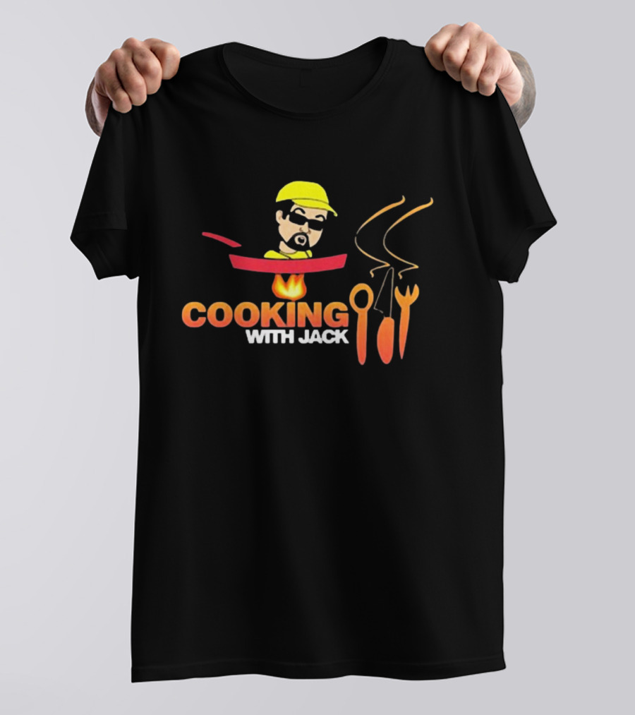 Daramgar Cooking With Jack Chef Hat Pan Fork Spoon Flame T-Shirt