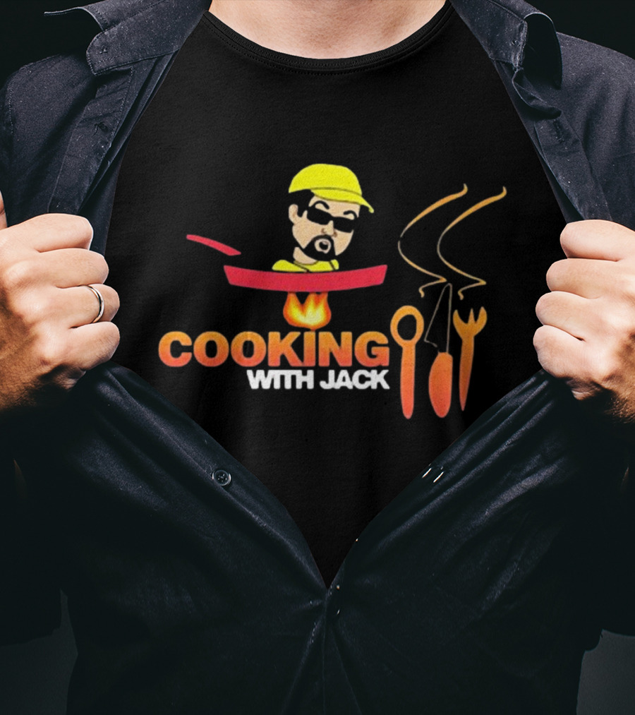 Daramgar Cooking With Jack Chef Hat Pan Fork Spoon Flame T-Shirt