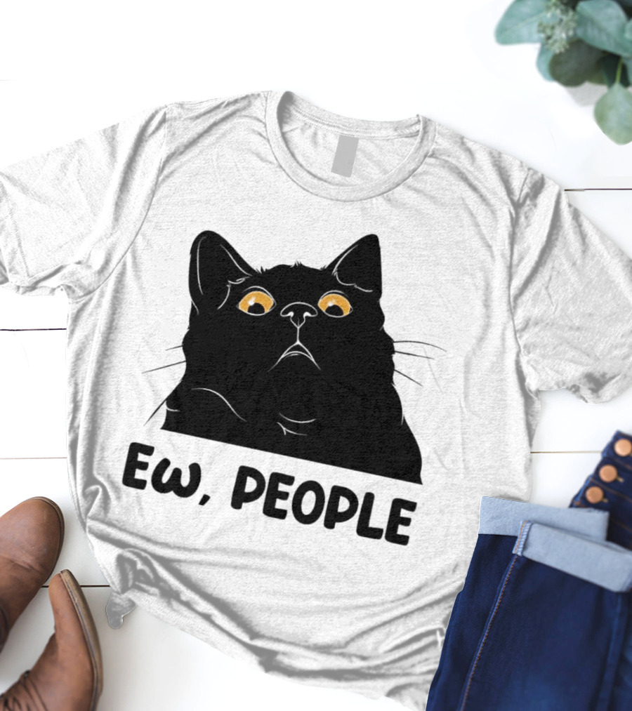 Ew People Cat Black Silhouette With Yellow Eyes T-Shirt
