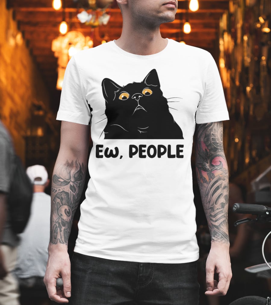 Ew People Cat Black Silhouette With Yellow Eyes T-Shirt