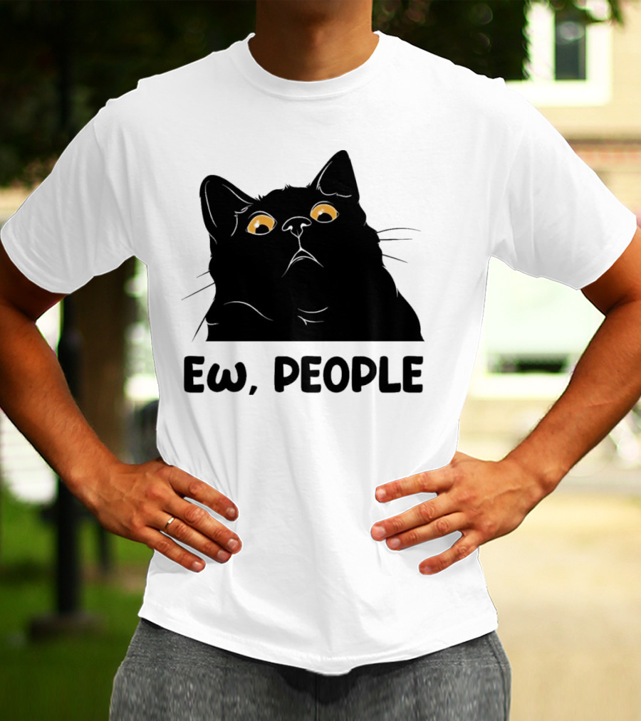 Ew People Cat Black Silhouette With Yellow Eyes T-Shirt