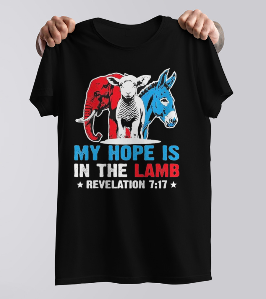My Hope Is In The Lamb Revelation 7:17 Christian Humor Elephant Donkey T-Shirt
