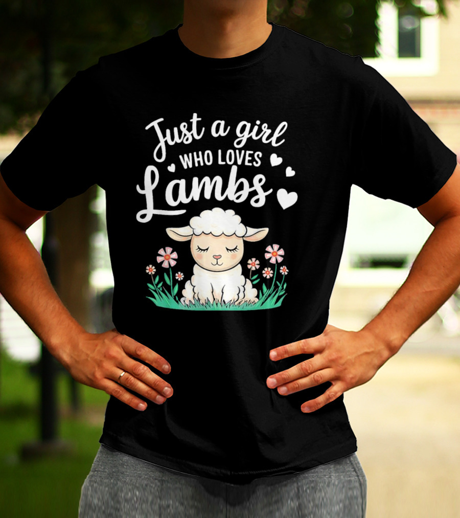 Just A Girl Who Loves Lambs Cute Animals Lover With Hearts And Flowers T-Shirt