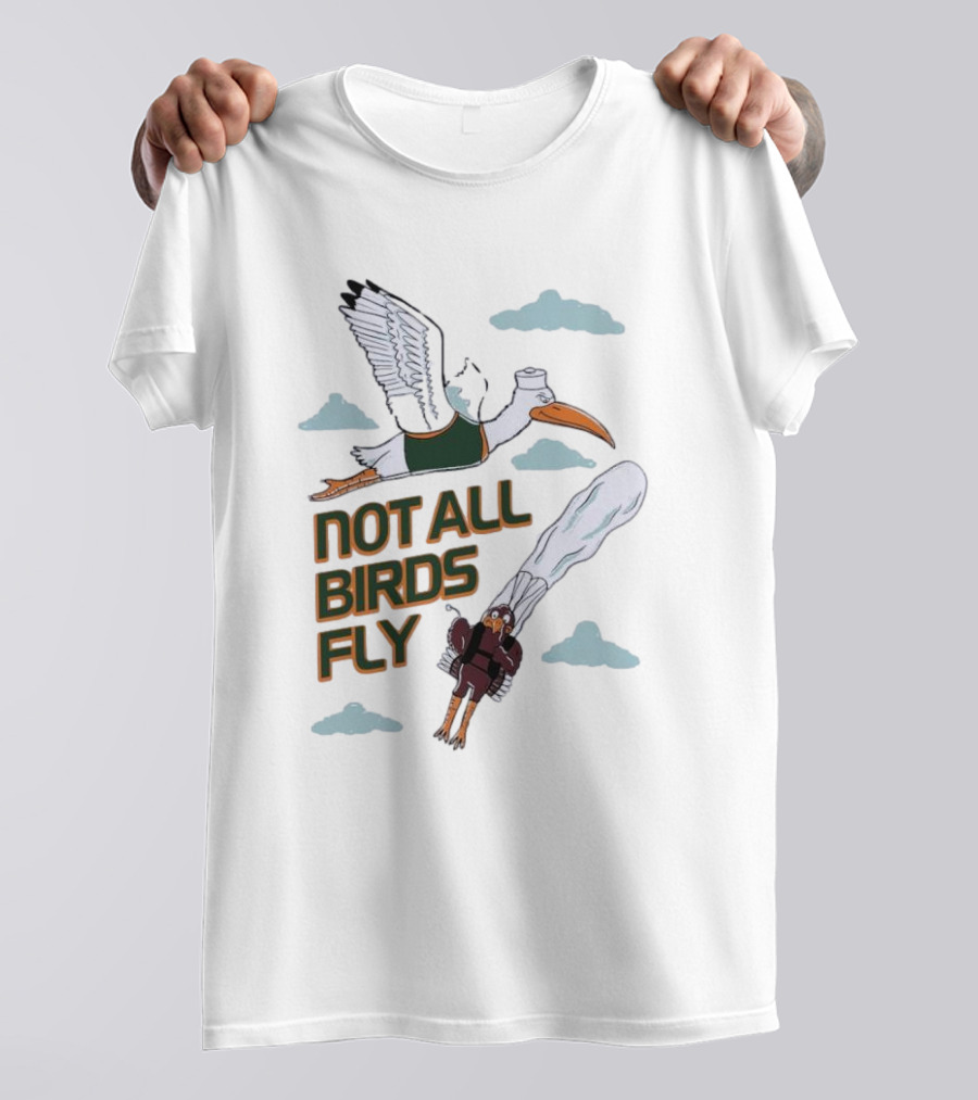 Miami Hurricanes Not All Birds Fly Ibis And Jetpack Seagull Clouds T-Shirt