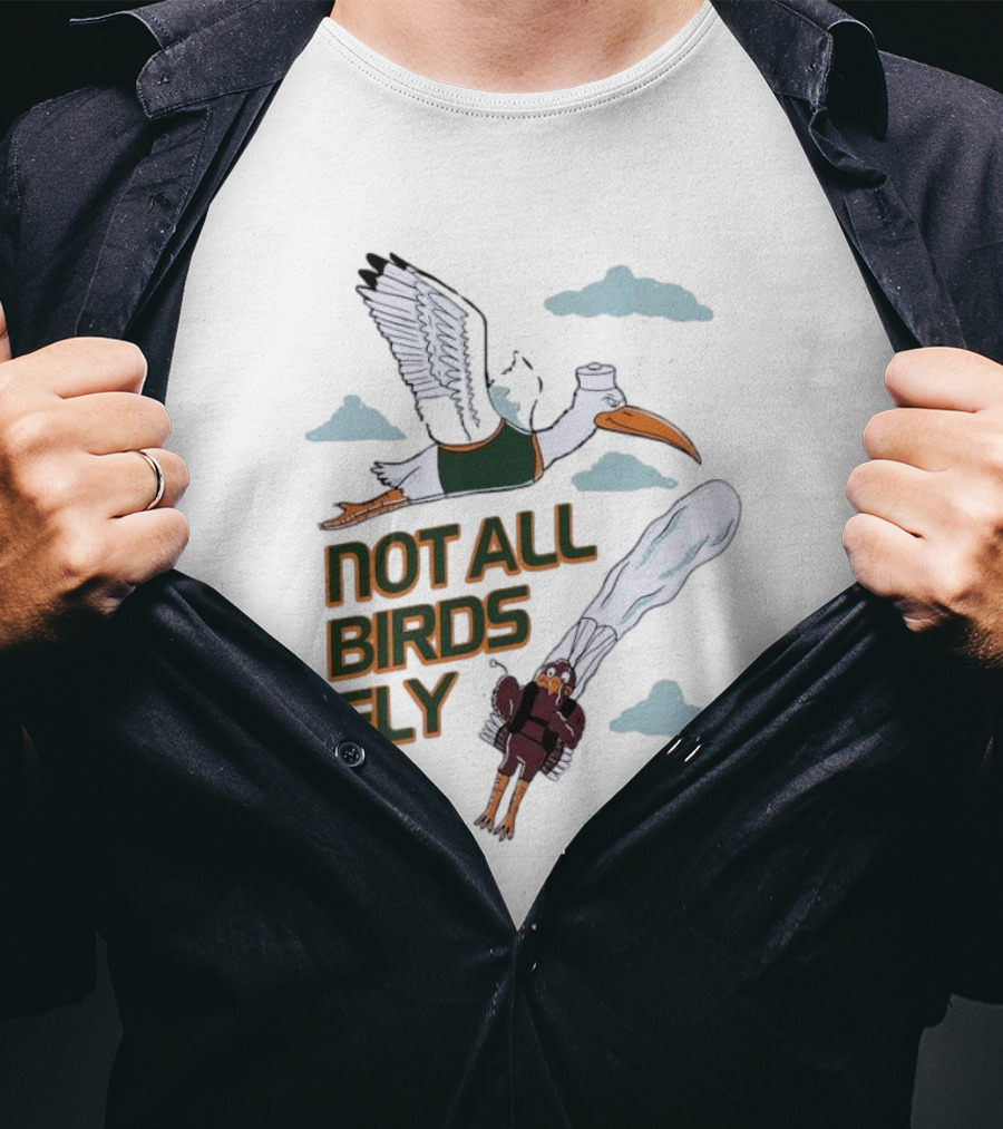 Miami Hurricanes Not All Birds Fly Ibis And Jetpack Seagull Clouds T-Shirt