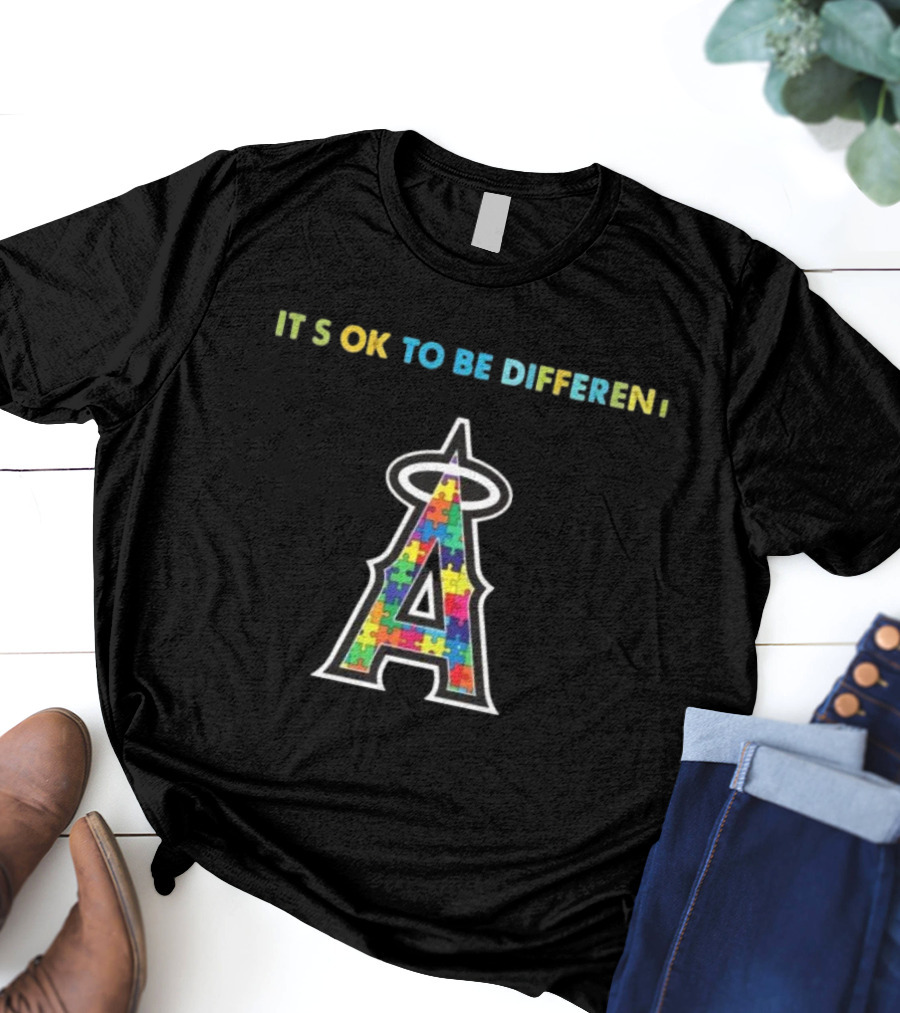 Los Angeles Angels Logo Puzzle Autism Awareness It’s Ok To Be Different T-Shirt