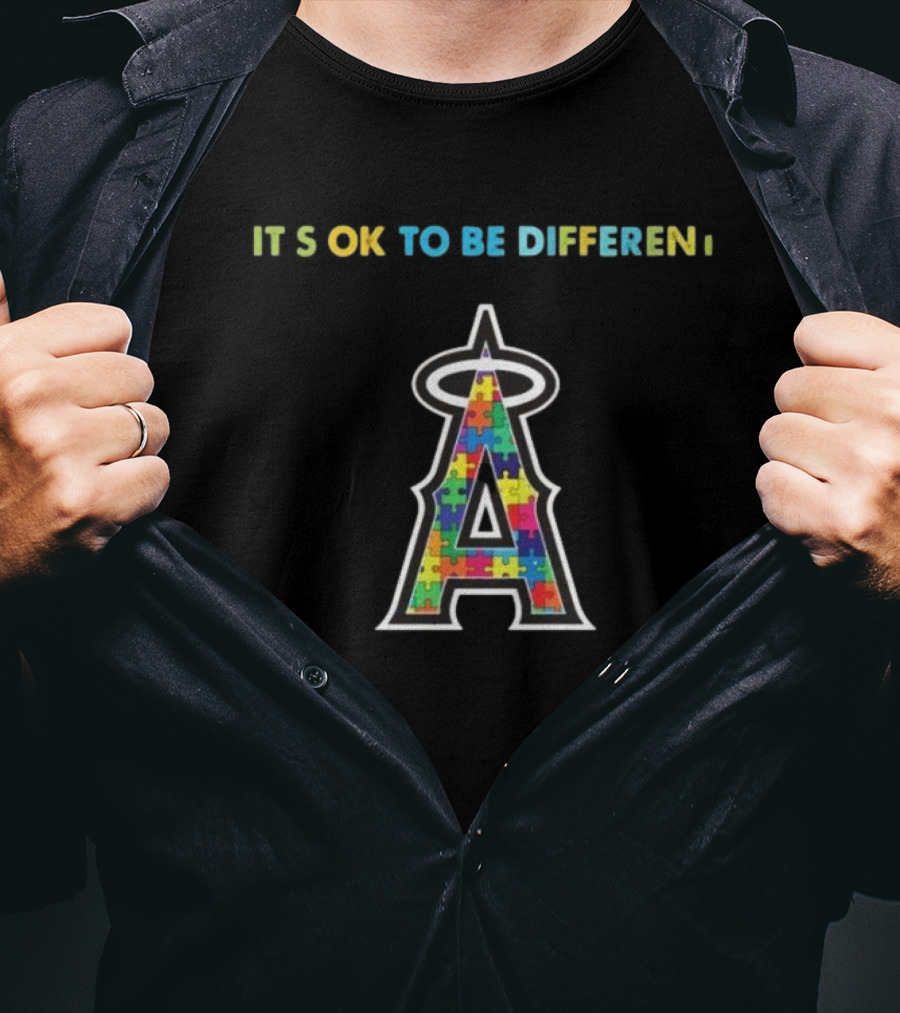 Los Angeles Angels Logo Puzzle Autism Awareness It’s Ok To Be Different T-Shirt