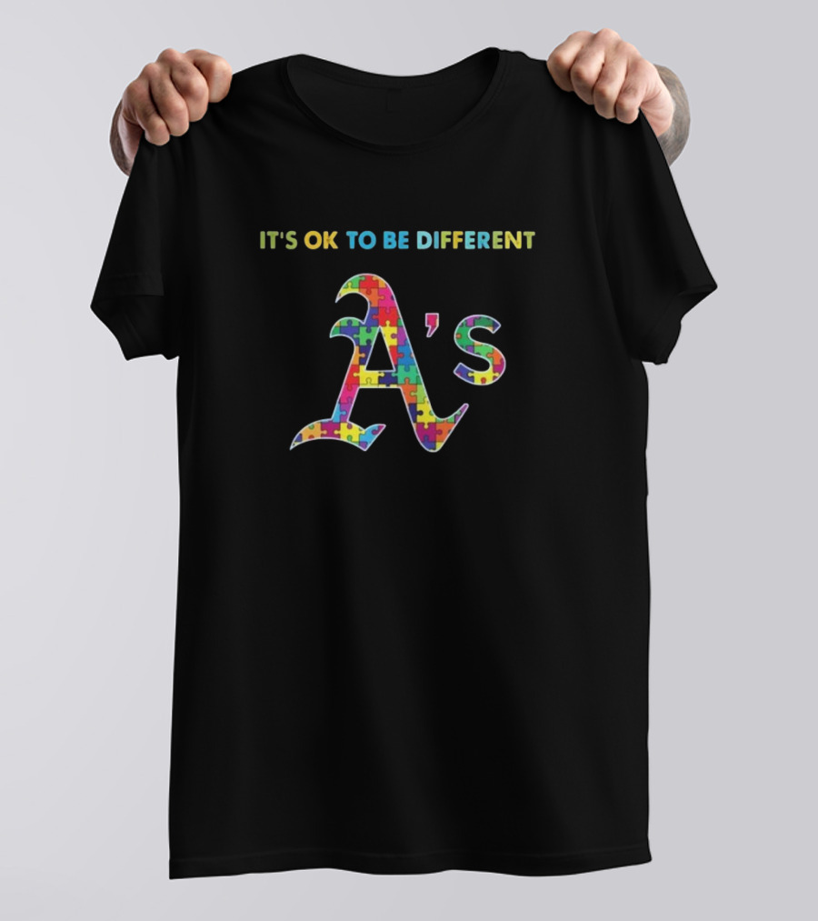 Oakland Athletics It's OK To Be Different Autism Puzzle T-Shirt