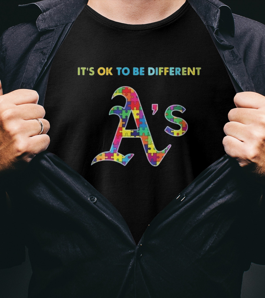 Oakland Athletics It's OK To Be Different Autism Puzzle T-Shirt