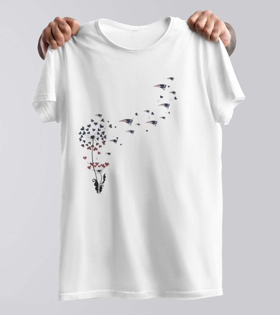 New England Patriots Floral Dandelion Hearts Blossoming Football Fan T-Shirt