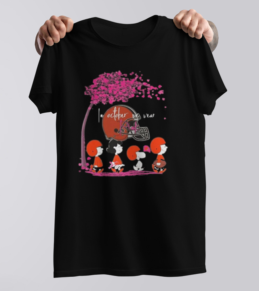 Peanuts Characters Cleveland Browns October We Wear Pink T-Shirt
