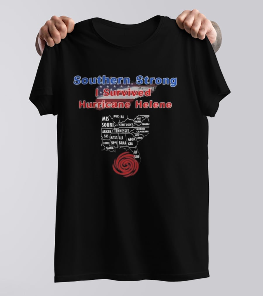 Southern Strong I Survived Hurricane Helene American Map Red Spiral Southeast States T-Shirt
