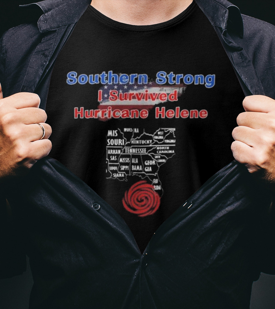 Southern Strong I Survived Hurricane Helene American Map Red Spiral Southeast States T-Shirt