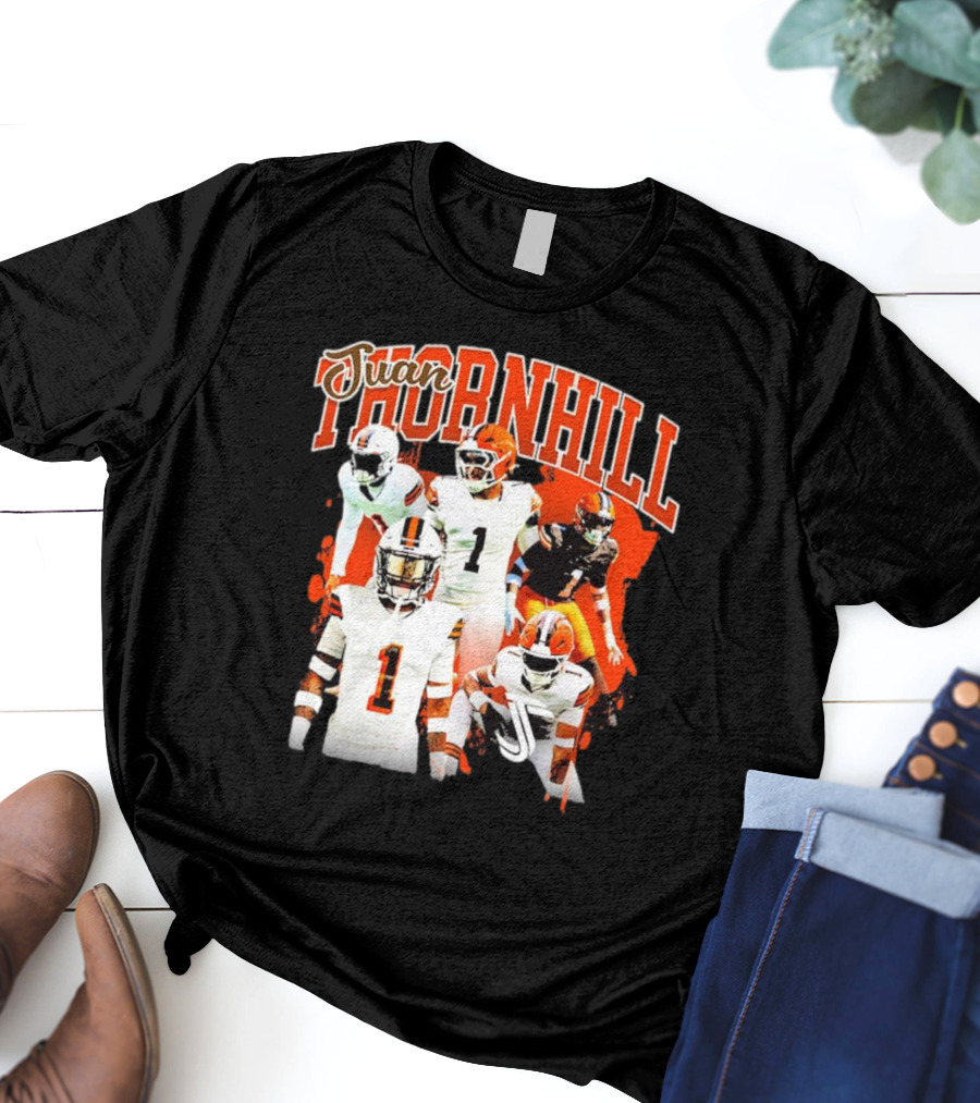Juan Thornhill Football Player Orange And Black Action Collage T-Shirt