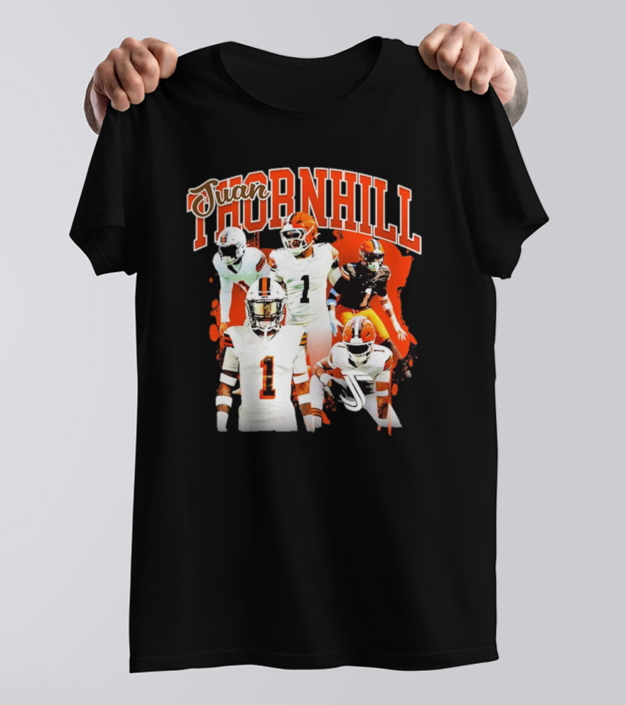 Juan Thornhill Football Player Orange And Black Action Collage T-Shirt