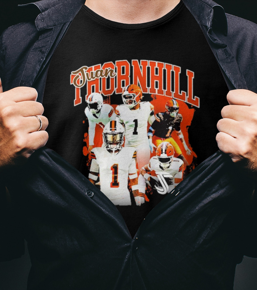Juan Thornhill Football Player Orange And Black Action Collage T-Shirt