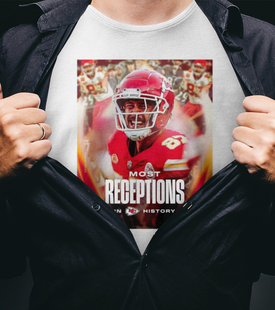 Kansas City Chiefs Travis Kelce Most Receptions In KC Chiefs History NFL Record T-Shirt