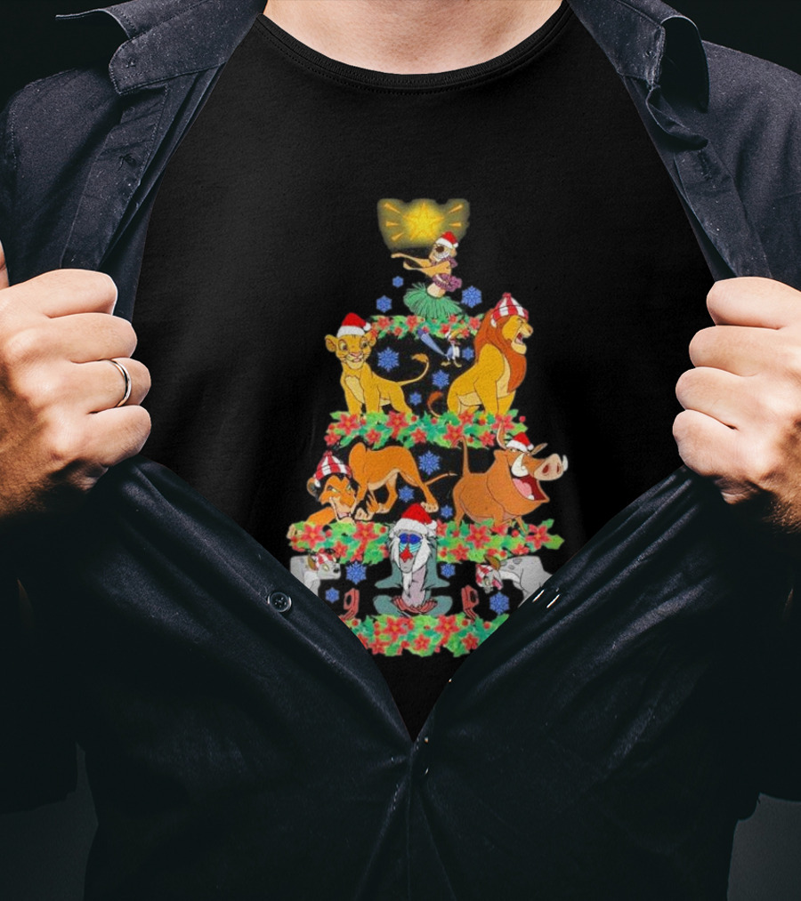 Lion King Characters Christmas Tree Very Merry Xmas Party T-Shirt