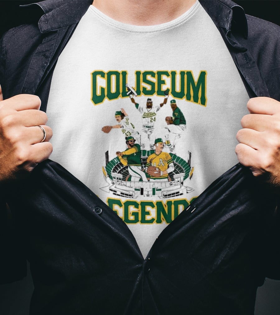 Oakland Athletics A’s Coliseum Legends Baseball Players Caricature T-Shirt