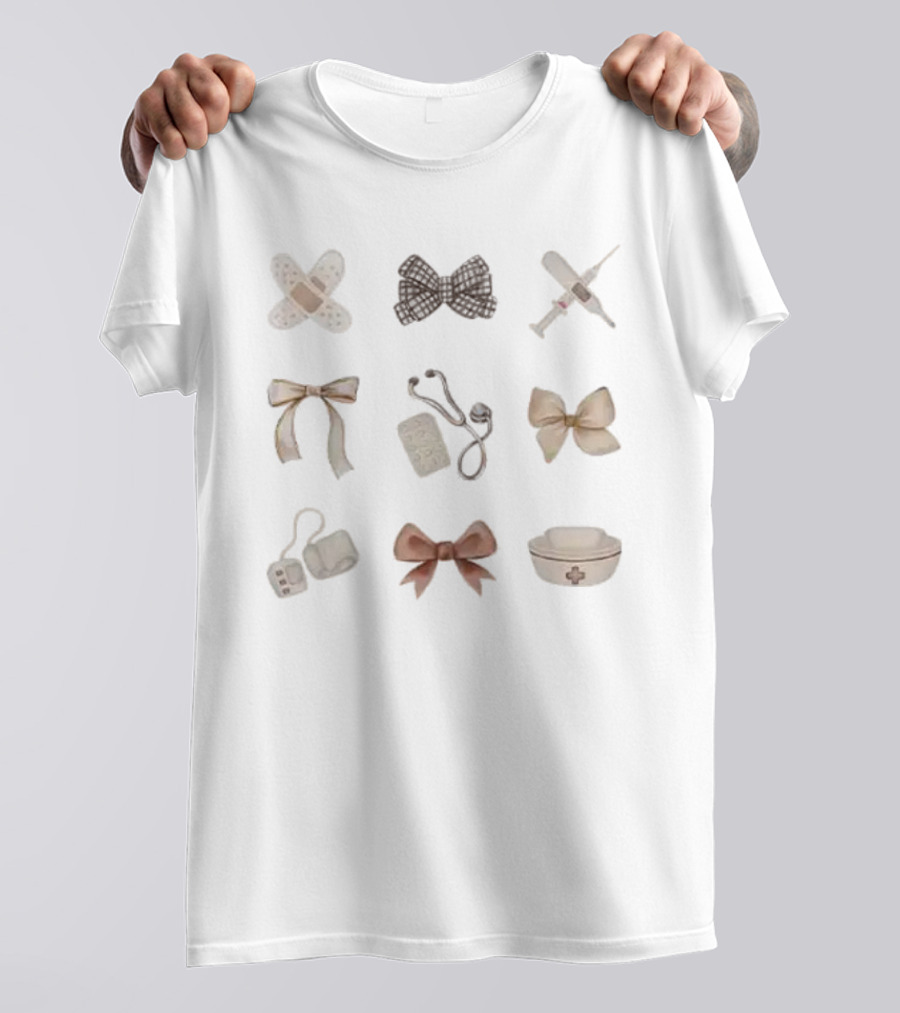 Fall Nurse Nursing Bandages Bows Syringe Pill Nurse Cap T-Shirt