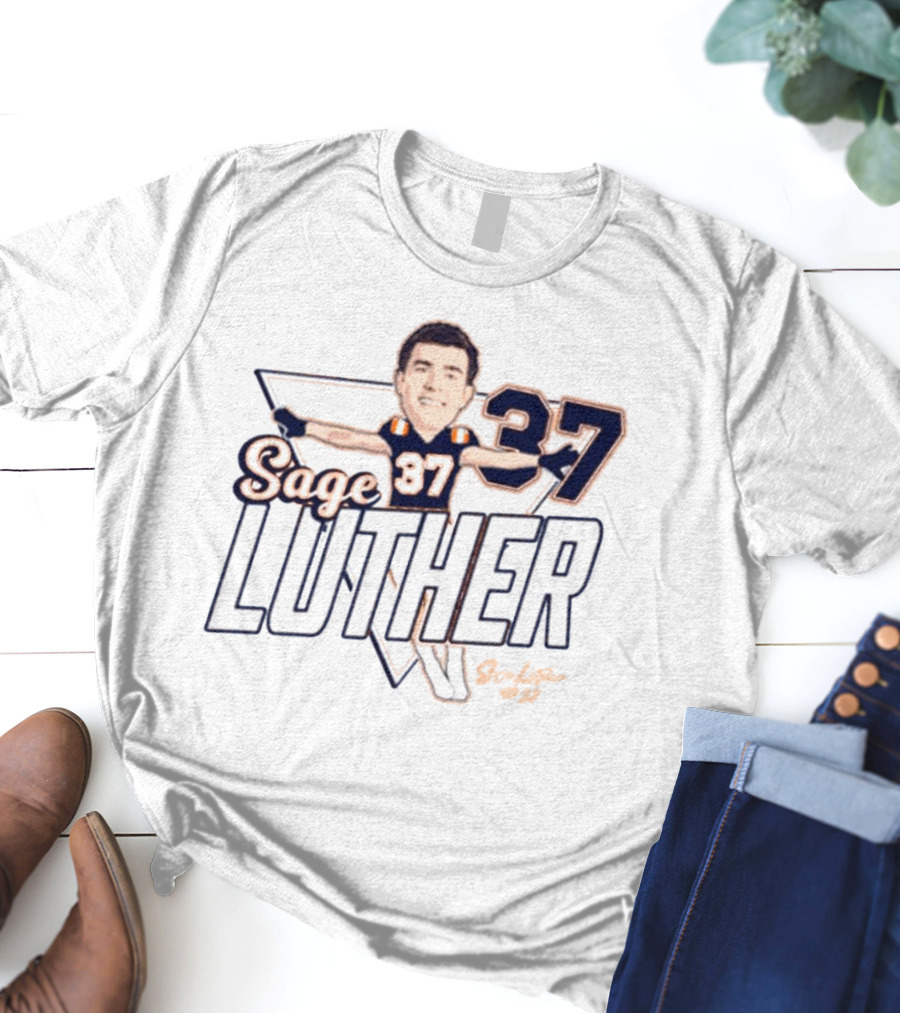 Sage Luther 37 NCAA Illinois Fighting Illini Football Caricature Signature T-Shirt