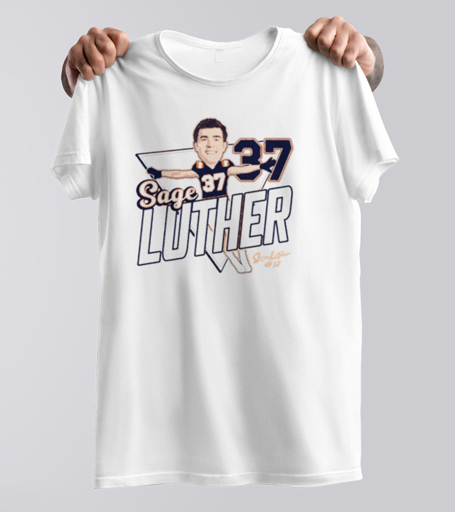 Sage Luther 37 NCAA Illinois Fighting Illini Football Caricature Signature T-Shirt