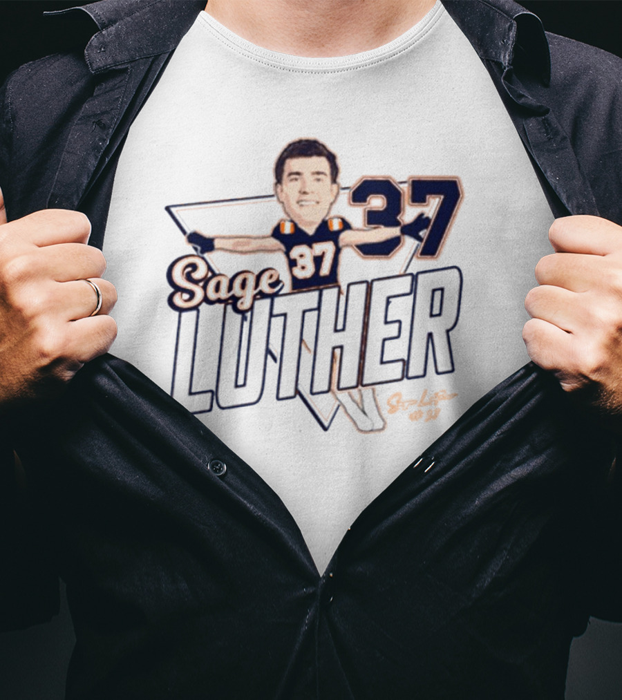 Sage Luther 37 NCAA Illinois Fighting Illini Football Caricature Signature T-Shirt
