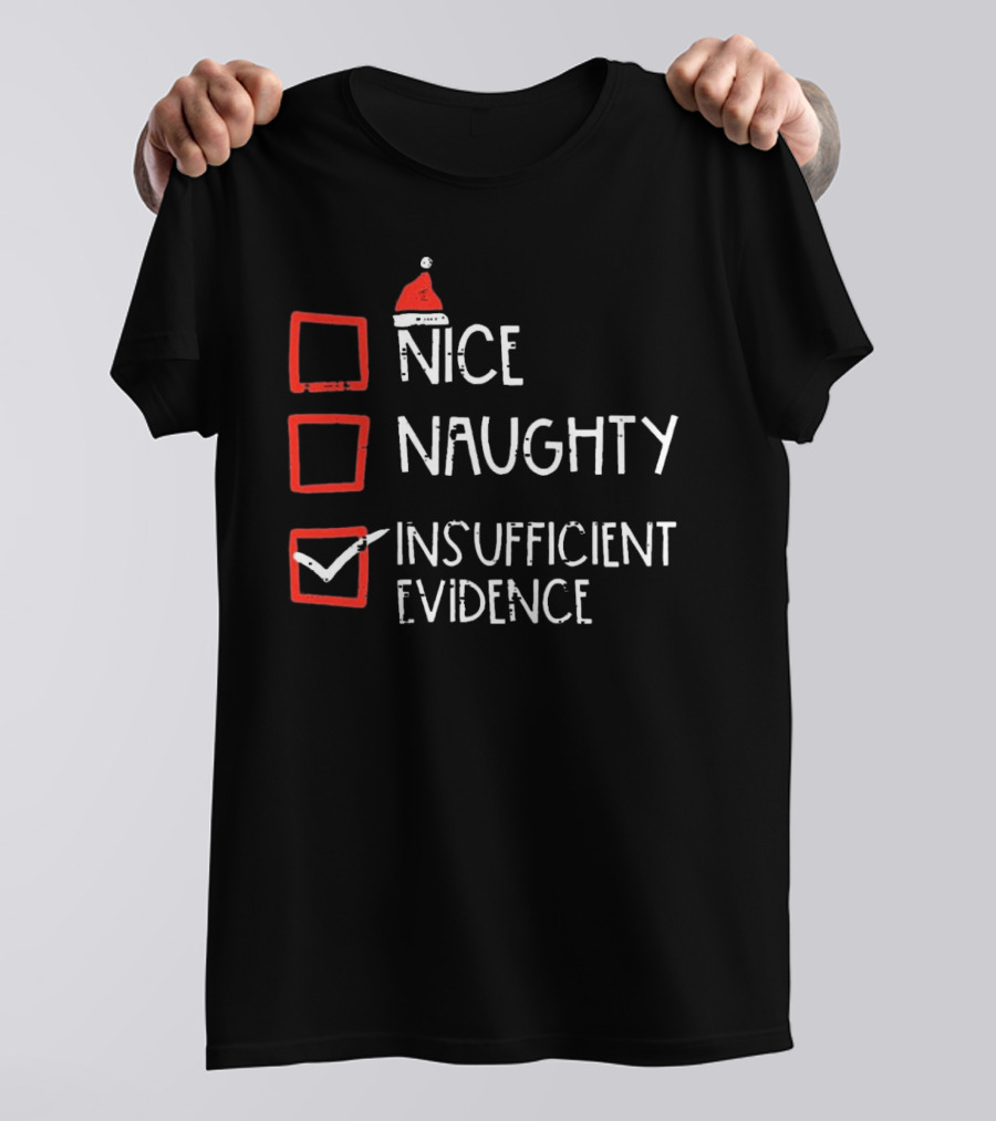 Nice Naughty Insufficient Evidence Christmas Santa Hat Checkmark Boxes T-Shirt