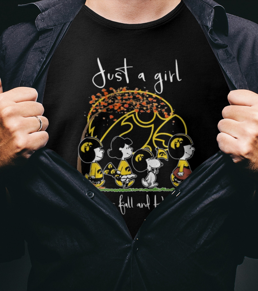 Just A Girl Who Loves Fall And Hawkeyes Peanuts Characters T-Shirt